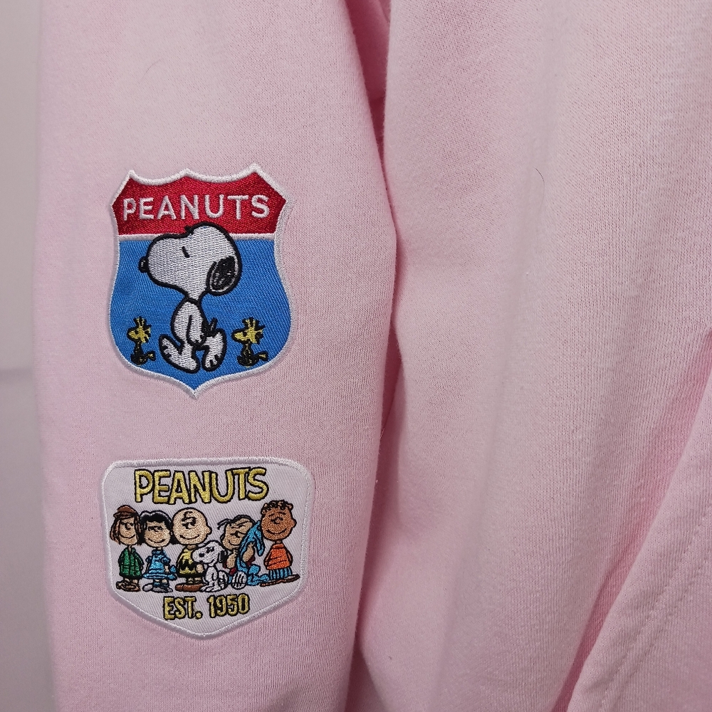 PEANUTS Snoopy Full Zip Hoodie Woodstock Embroidered Sweatshirt Pink Size L NEW - Picture 6 of 16